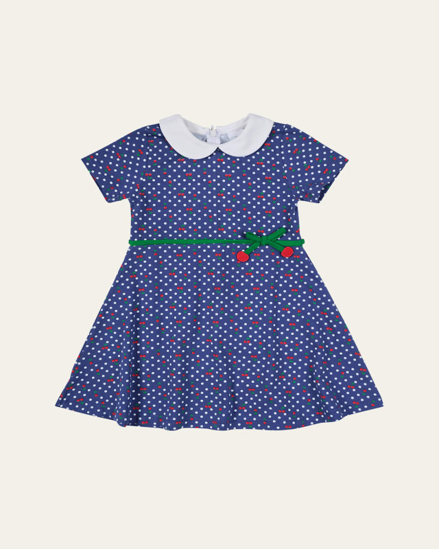 Girl's Polka Dot Cherry-Print Knit Dress, Size 2-6